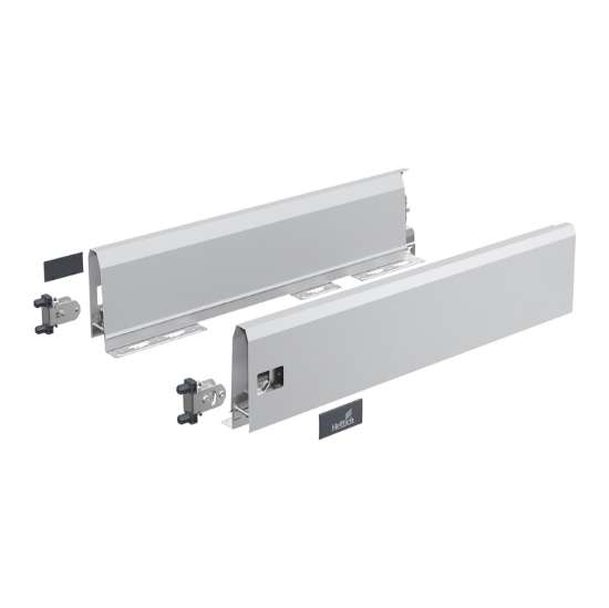 Afbeeldingen van Hettich ArciTech Schuif- / frontlade, setverpakking, ladezijwand hoogte 126 x NL 650 mm, zilver, links en rechts