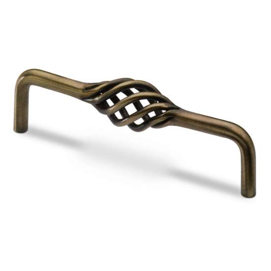 Afbeeldingen van Hettich Greep Malaca, boorafstand 128, L 136 mm, H 40 mm, ø 12 mm, messingkleurig antiek