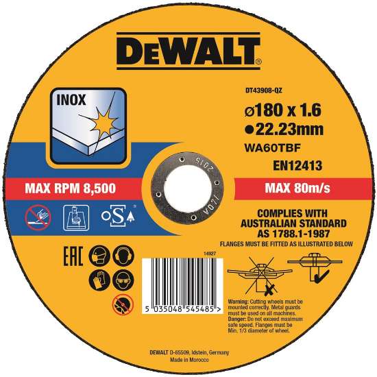 Afbeeldingen van DeWALT Doorslijpschijf inox DT43908