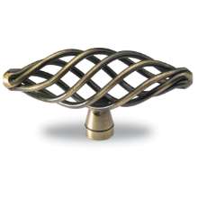 Afbeeldingen van Hettich Knop Valentia, L 79 mm, H 41 mm, messingkleurig antiek