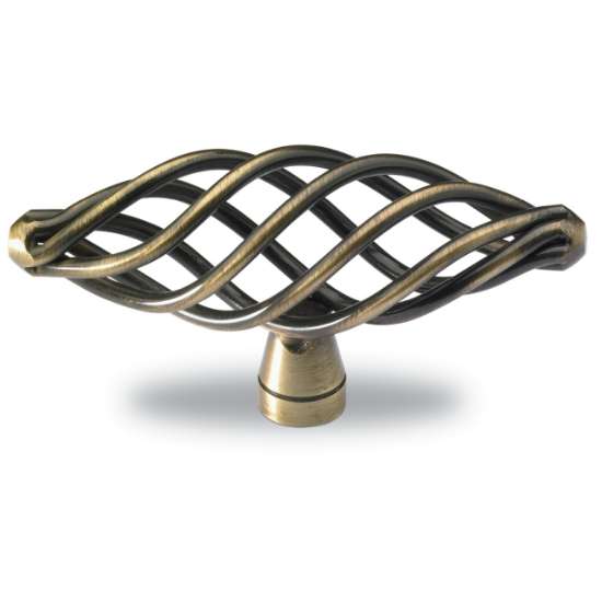 Afbeeldingen van Hettich Knop Valentia, L 79 mm, H 41 mm, messingkleurig antiek