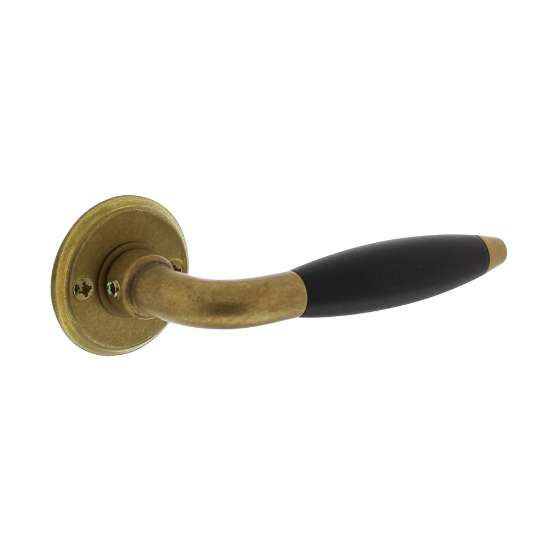 Afbeeldingen van INTERSTEEL Deurkruk Antonnet met rozet ø50x5mm schroefgat messing getrommeld/ebbenhout 0421