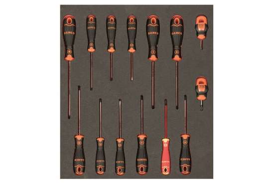 Afbeeldingen van Bahco Foam 2/3 voor Schroevendraaierset gleuf, PH, PZ, TORX 14 delig