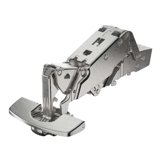 Afbeeldingen van Hettich Sensys groothoekscharnier, zonder insprong, zonder geïntegreerde demping (Sensys 8657), vernikkeld, opliggend, openingshoek 165°, TB-boorbeeld 45 x 9,5 mm, Snelmontage Fix (ø 8 x 6)