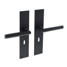 Afbeeldingen van INTERSTEEL Deurkruk Jura met schild 250x55x2mm sleutelgat 56mm zwart 0583