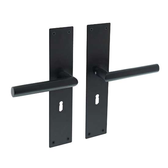 Afbeeldingen van INTERSTEEL Deurkruk Jura met schild 250x55x2mm sleutelgat 56mm zwart 0583