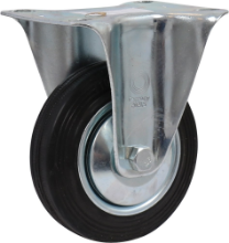 Afbeeldingen van Kelfort bokwiel - Ø100mm (70kg) - gegalvaniseerd met stalen velg, plaat en rollager zwart rubber loopvlak 