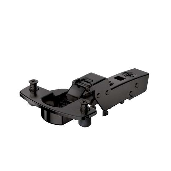 Afbeeldingen van Hettich Sensys scharnier voor dikke deuren, deurdikte tot 32 mm, veerloos (Sensys 8661), in obsidiaanzwart, inliggend, Openingshoek  95°, met spreidpluggen (ø 10 x 11)