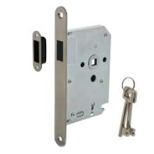 Afbeeldingen van INTERSTEEL Woningbouw magneet slot, voorplaat afgerond rvs, 20x175, doorn 50mm incl. sluitplaat/kom 9570