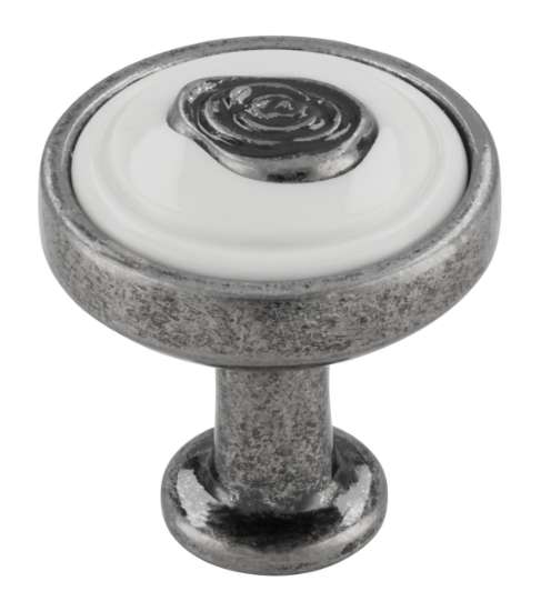 Afbeeldingen van Siro Meubelknop metaal - L 23mm/H 24mm/B 23mm antiek zilver/wit 