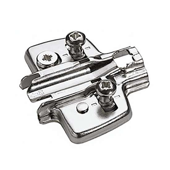 Afbeeldingen van Hettich Kruismontageplaat met directe hoogteverstelling, vernikkeld, Rijboring 37 x 32 mm, met euroschroeven (voor boringen ø 5 x 12 mm), dikte 1,5 mm