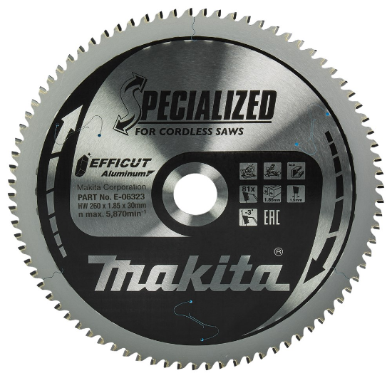 Afbeeldingen van Makita afkortzaagblad Efficut E-06323 - Ø260x30x1,85mm 81 tands - voor aluminium