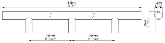 Afbeeldingen van Siro T-greep metaal - boorafstand 2x368mm/L 816mm/H 32mm/B 12mm - RVS