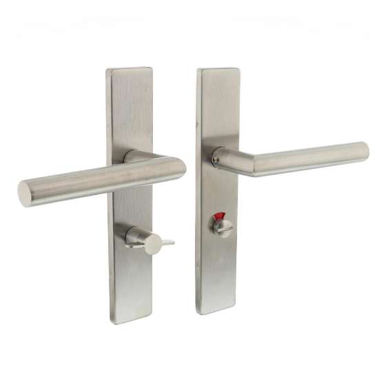 Afbeeldingen van INTERSTEEL Deurkruk Hoek 90°op verdekt schild rechthoek WC63/8mm met nokken 7mm links RVS 1407