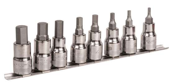 Afbeeldingen van Bahco schroevendraaier dopsleutelset 8 delig 1/2'' op rail houder