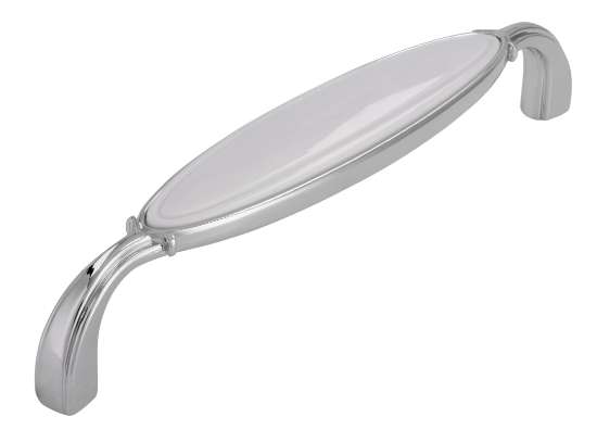 Afbeeldingen van Siro Meubelgreep metaal - boorafstand 128mm/L 138mm/H 27mm/B 23mm chroom glanzend/wit 