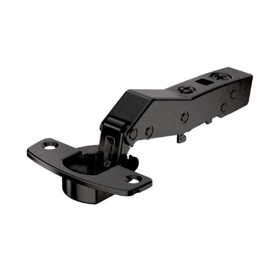 Afbeeldingen van Hettich Sensys hoekscharnier W30 met geïntegreerde demping (Sensys 8639i W30), in obsidiaanzwart, opliggend, openingshoek 95°, TH-boorbeeld 52 x 5,5 mm, voor schroefbevestiging (-)