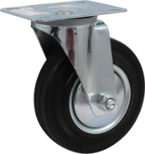 Afbeeldingen van Kelfort zwenkwiel - Ø125mm (100kg) - gegalvaniseerd met stalen velg, plaat en rollager zwart rubber loopvlak 