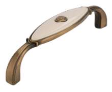 Afbeeldingen van Siro Meubelgreep metaal - boorafstand 96mm/L 106mm/H 26mm/B 20mm antiek messing/ beige 