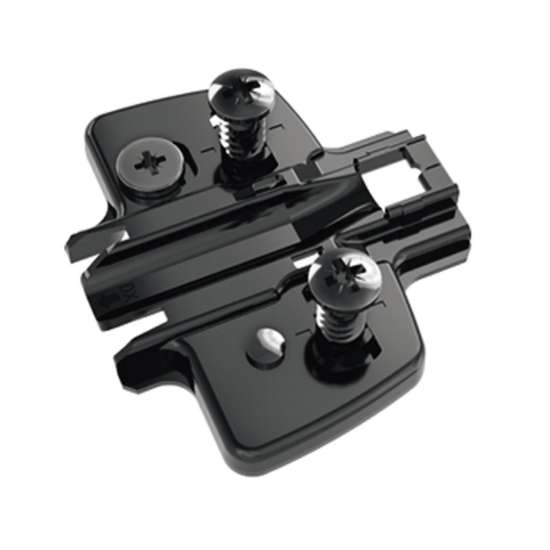 Afbeeldingen van Hettich Kruismontageplaat met directe hoogteverstelling, in obsidiaanzwart, Rijboring 37 x 32 mm, met euroschroeven (voor boringen ø 5 x 12 mm), dikte 5,0 mm
