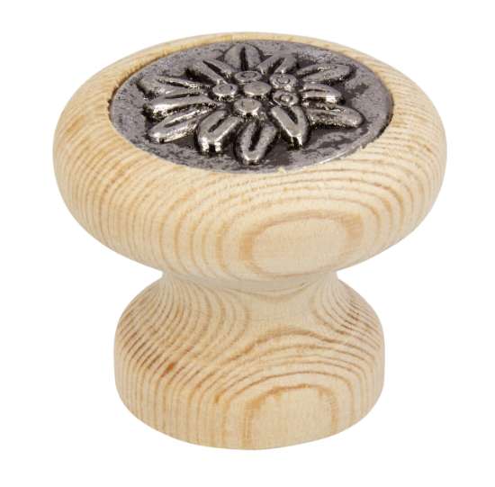 Afbeeldingen van Siro Meubelknop hout - L 35mm/H 27mm/B 35mm grenen/antiek zilver 