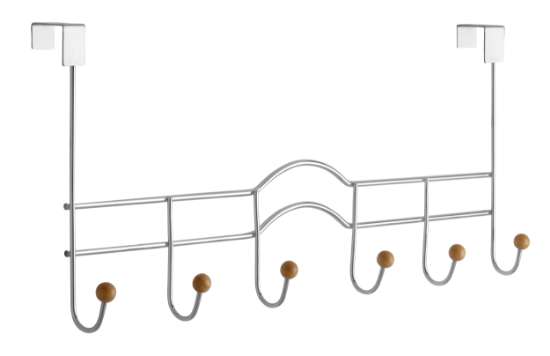 Afbeeldingen van Siro Deurkapstok metaal - met 6 haken boorafstand 480mm/L 500mm/H 85mm/ chroom glanzend/esdoorn 