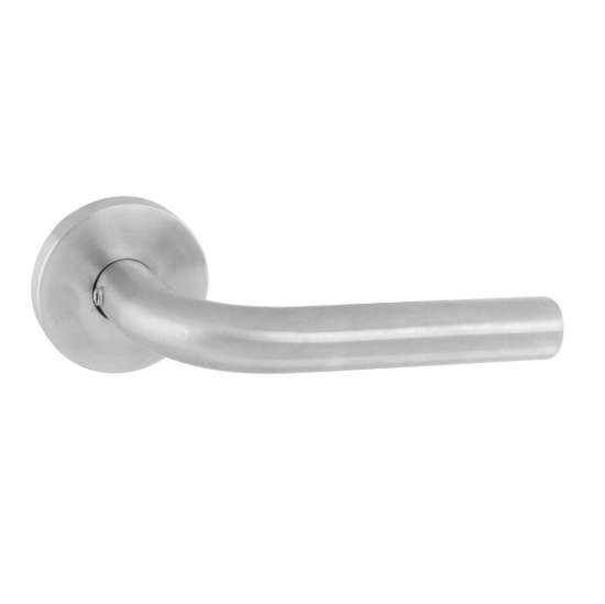 Afbeeldingen van INTERSTEEL Deurkruk Recht op geveerde kunststof onderrozet ø55x8mm +7mm nokken rvs 1010