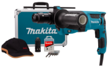 Afbeeldingen van Makita Combihamer HR2631FT13 - 230V 800Watt - Inclusief verwisselbare boorkop en 5 delige borenset in blauw aluminium koffer