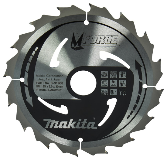 Afbeeldingen van Makita cirkelzaagblad B-31968 - Ø185x30x2.0mm - 16 tands - HM vertanding