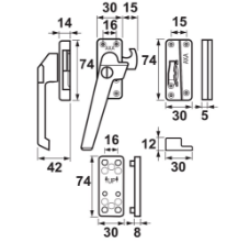 Afbeeldingen van Axa raamsluiting 3319-61-91/bl - 5sg met nok links afsluitbaar - Aluminium F1