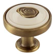 Afbeeldingen van Siro Meubelknop metaal - L 30mm/H 27mm/B 30mm antiek messing/beige 