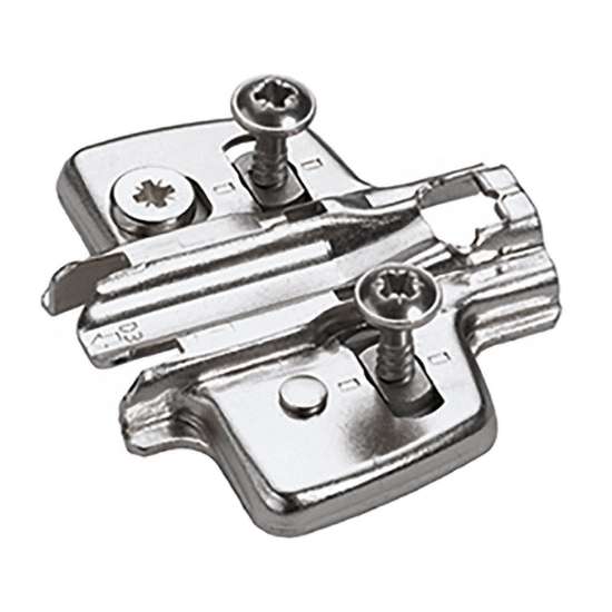 Afbeeldingen van Hettich Kruismontageplaat met directe hoogteverstelling, vernikkeld, Rijboring 37 x 32 mm, Hettich Direkt met geleidetappen en speciale schroeven (voor boringen ø 5 x 7,5 mm), dikte 1,5 mm