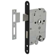 Afbeeldingen van INTERSTEEL Woningbouw cilinder dag- en nachtslot 55mm, voorplaat afgerond zwart gelakt, 20x175, doorn 50mm incl 9547