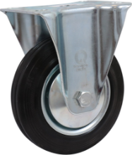 Afbeeldingen van Kelfort bokwiel - Ø160mm (135kg) - gegalvaniseerd met stalen velg, plaat en rollager zwart rubber loopvlak 