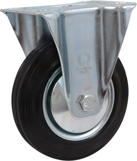 Afbeeldingen van Kelfort bokwiel - Ø160mm (135kg) - gegalvaniseerd met stalen velg, plaat en rollager zwart rubber loopvlak 