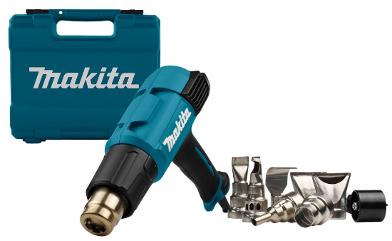 Afbeeldingen van Makita heteluchtpistool, HG6531CK - 230v 50/650 °C - inclusief diverse opzetstukken in koffer 