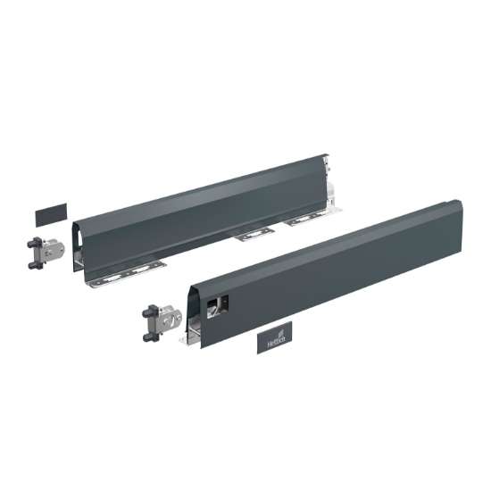 Afbeeldingen van Hettich ArciTech Schuif- / frontlade, setverpakking, ladezijwand hoogte 94 x NL 270 mm, antraciet, links en rechts