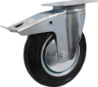 Afbeeldingen van Kelfort zwenkwiel - Ø200mm (205kg) - gegalvaniseerd met stalen velg, plaat en rollager met rem zwart/rubber loopvlak 