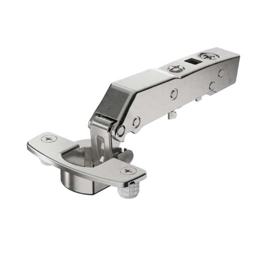 Afbeeldingen van Hettich Sensys hoekscharnier W45 met geïntegreerde demping (Sensys 8639i W45), vernikkeld, opliggend, openingshoek 95°, TB-boorbeeld 45 x 9,5 mm, om in te drukken (ø 8 x 11)