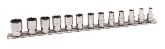 Afbeeldingen van Bahco dopsleutelset 13 delig 1/4'' op rail