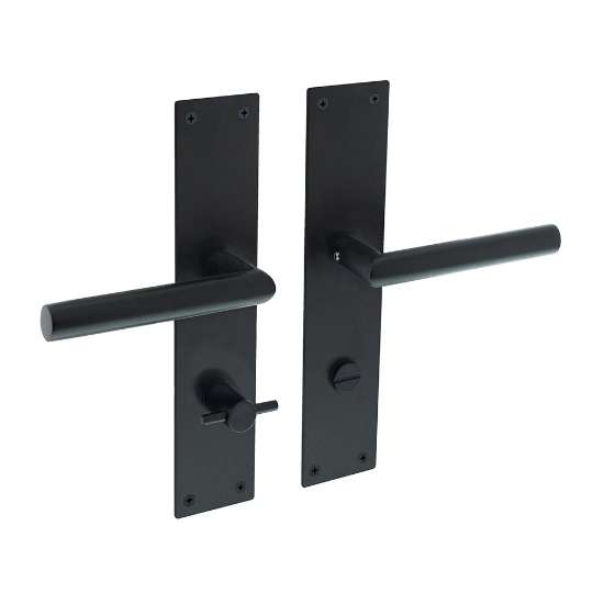 Afbeeldingen van INTERSTEEL Deurkruk Jura recht Hoek 90° met schild 250x55x2mm WC78/8 zwart 0583