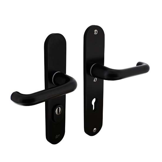 Afbeeldingen van INTERSTEEL Veiligheidsbeslag SKG3 kruk/kruk profielcilinder 72 mm met kerntrekbeveiliging aluminium zwart 3797