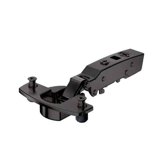 Afbeeldingen van Hettich Sensys scharnier voor dikke deuren, deurdikte tot 32 mm, met geïntegreerde demping (Sensys 8631i), in obsidiaanzwart, opliggend, Openingshoek  95°, met spreidpluggen (ø 10 x 11)