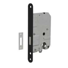 Afbeeldingen van INTERSTEEL Woningbouw cilinder kastslot 55mm, voorplaat afgerond zwart gelakt, 20x175, doorn 50mm incl. sluitpl 9548