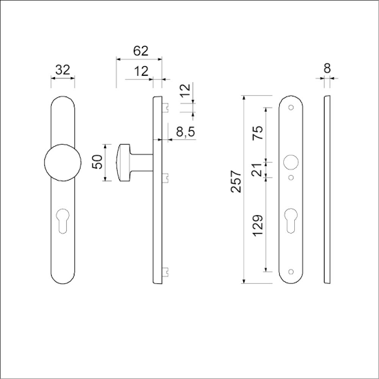 Afbeeldingen van Ami Veiligheidsmalschild 257/32/2 Rotaveer Knop 169/50 / Deurkruk 378 Blind - deurdikte 53/57mm - F1 