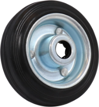 Afbeeldingen van Kelfort Wiel - Ø80mm (50kg) - gegalvaniseerd met velg en Rollager zwart rubber Loopvlak 