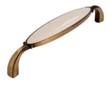 Afbeeldingen van Siro Meubelgreep metaal - boorafstand 128mm/L 138mm/H 27mm/B 23mm antiek messing/ beige 