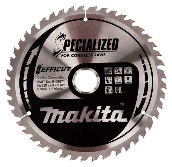 Afbeeldingen van Makita Zaagblad Efficut - 216x30x2mm - 45Tands 10°