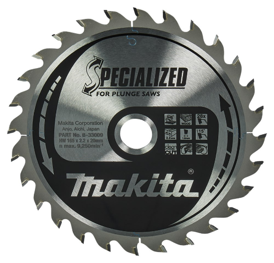 Afbeeldingen van Makita zaagblad - Ø165x20x2.2mm HM 28 Tands 15° - voor hout