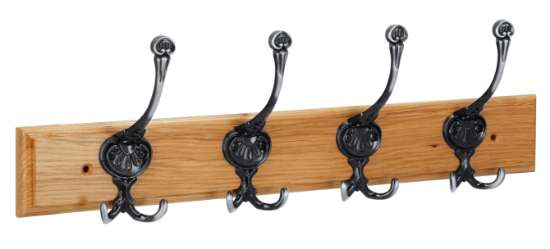 Afbeeldingen van Siro Haaklijst metaal - boorafstand 396mm/L 500mm/H 76mm/B 152mm eiken/antiek ijzer 